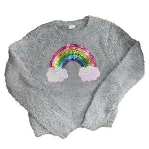 Fluffy Fuzzy Heather Gray Sequin Rainbow Super Soft Sweater Junior Size XXL WM 8